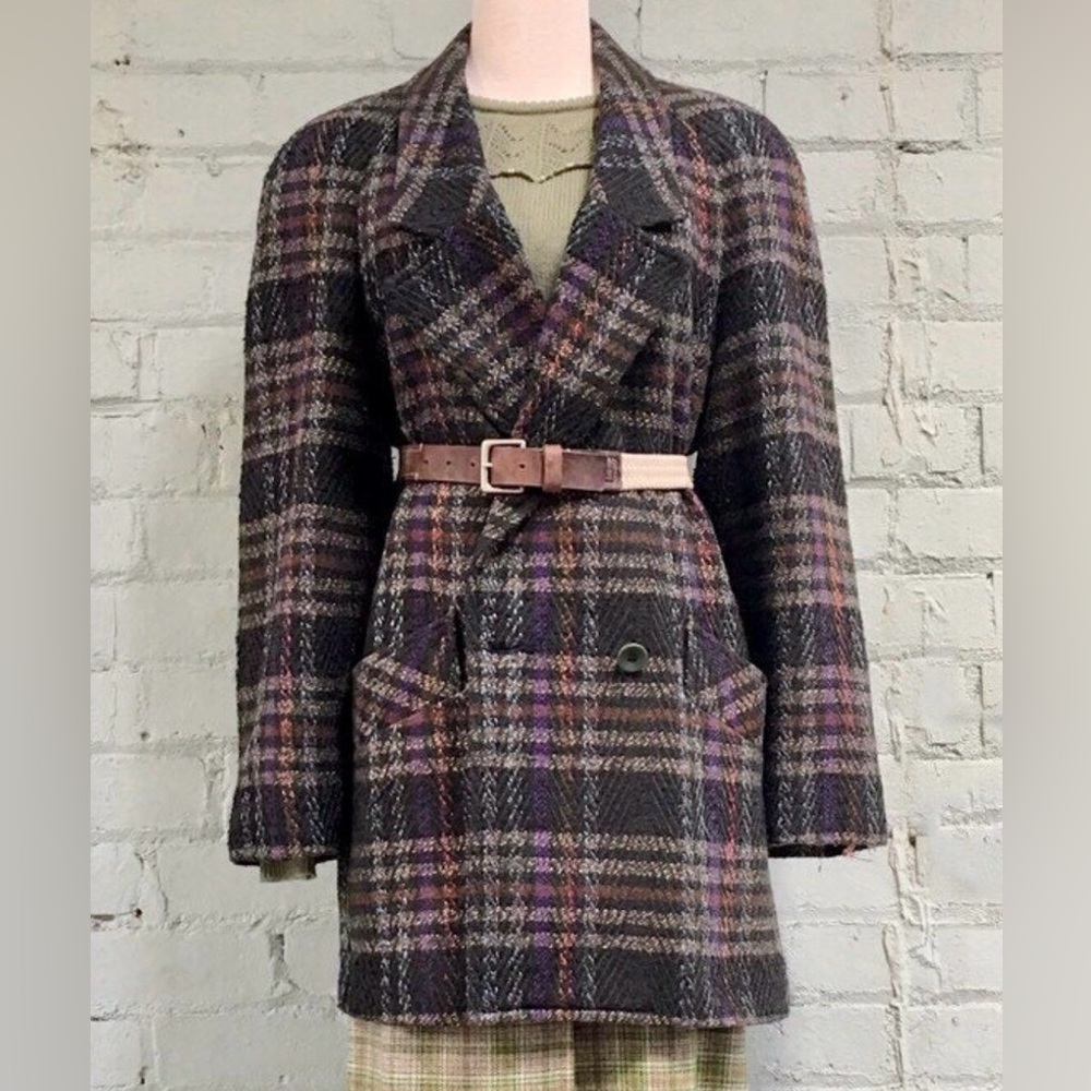 Vintage Plaid Coat - Double Breasted